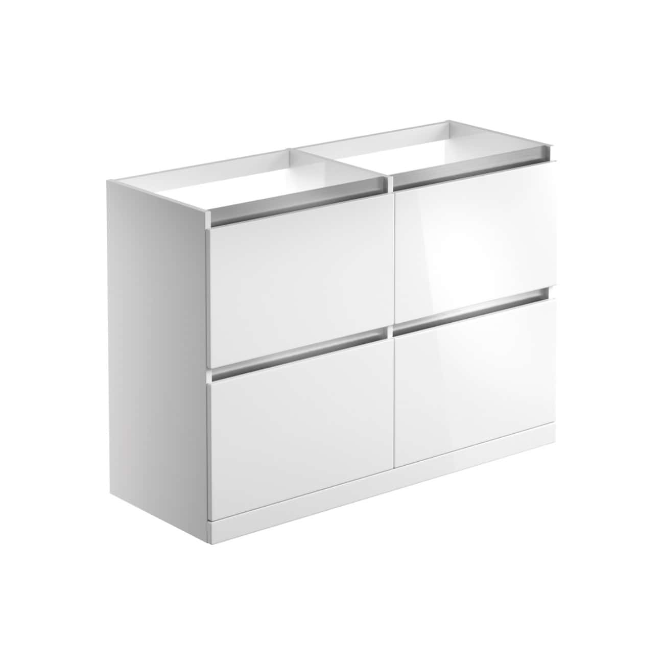 Modern white bathroom cabinet with multiple storage drawers, ideal for bathroom organisation and space saving. Sleek minimalist design suitable for contemporary bathrooms.