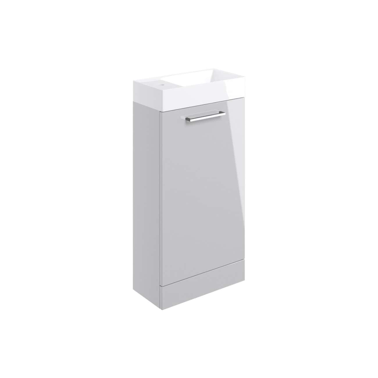 Sleek white bathroom vanity with built-in sink, modern handle, and ample storage space from Bubly Bathrooms. Perfect for contemporary bathroom redesigns and efficient organisation.