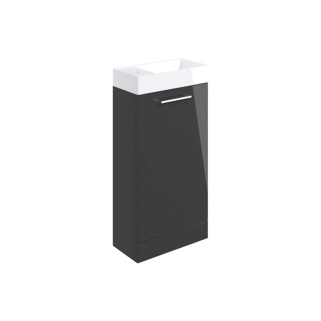 Contemporary bathroom vanity unit with integrated sink, sleek black and white design, perfect for modern bathrooms and small spaces, combining style and functionality.