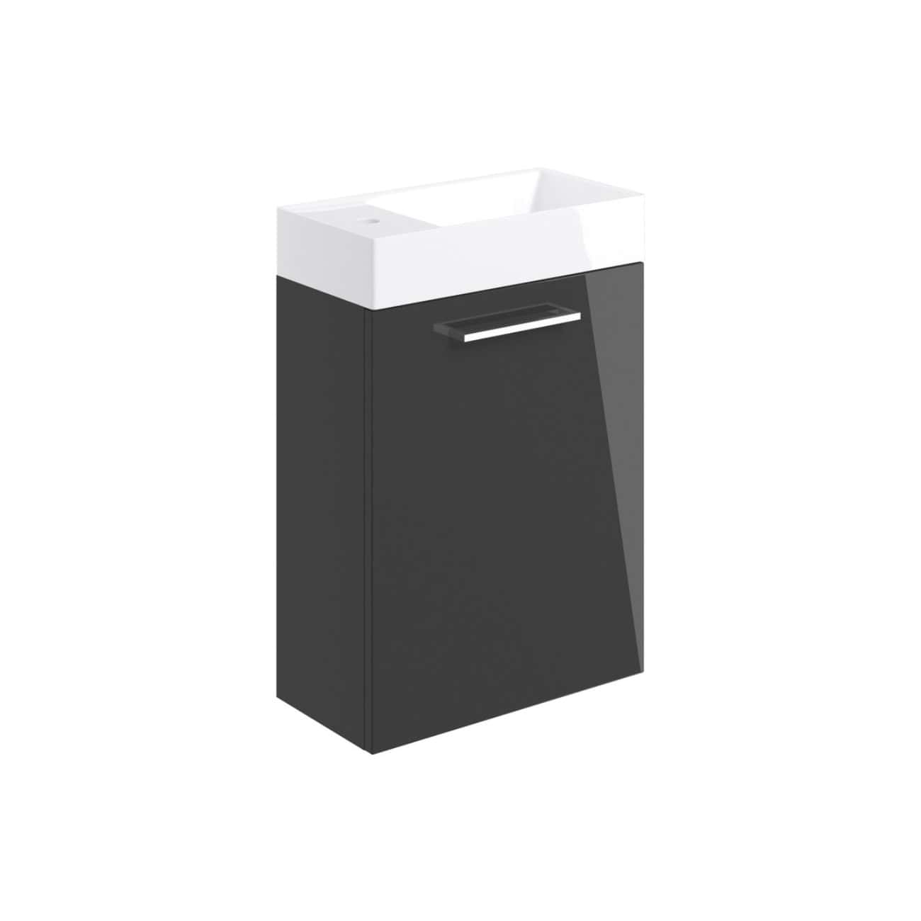 Sleek black bathroom vanity with integrated white basin, modern design ideal for contemporary bathrooms, boasting practical storage space, durable materials, and stylish finishes for a minimalist look.