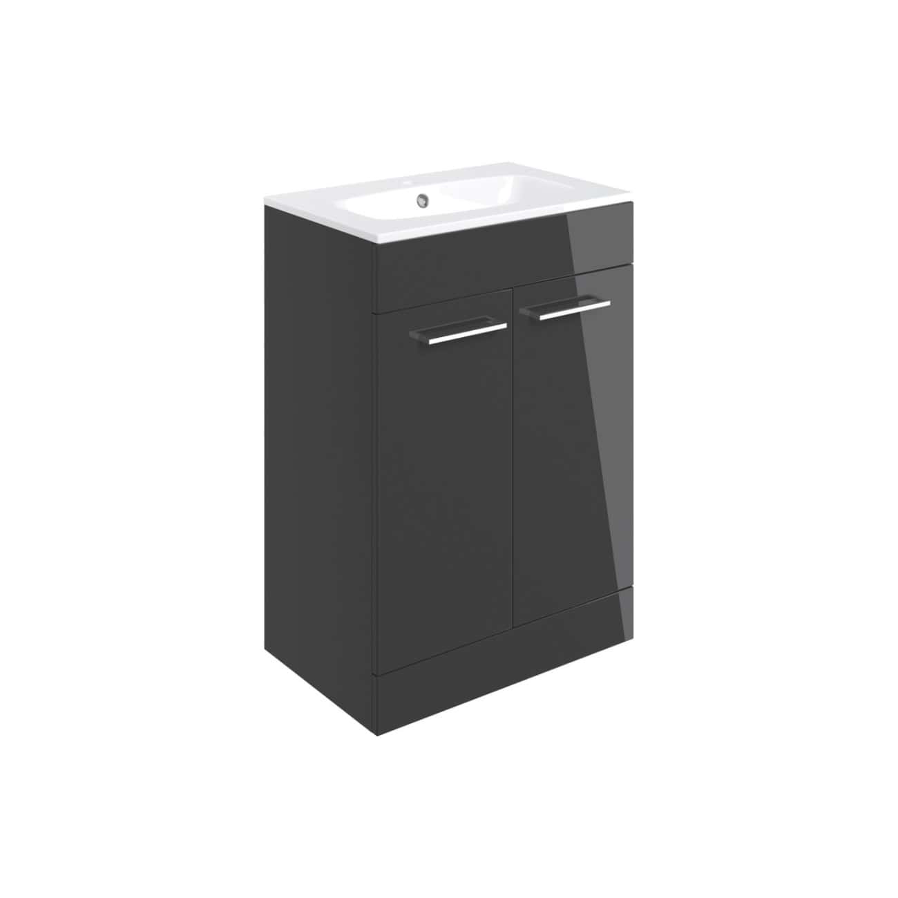 Modern black bathroom vanity with built-in sink and storage cabinets for contemporary bathroom designs. Perfect for sleek, functional, and stylish bathroom spaces.