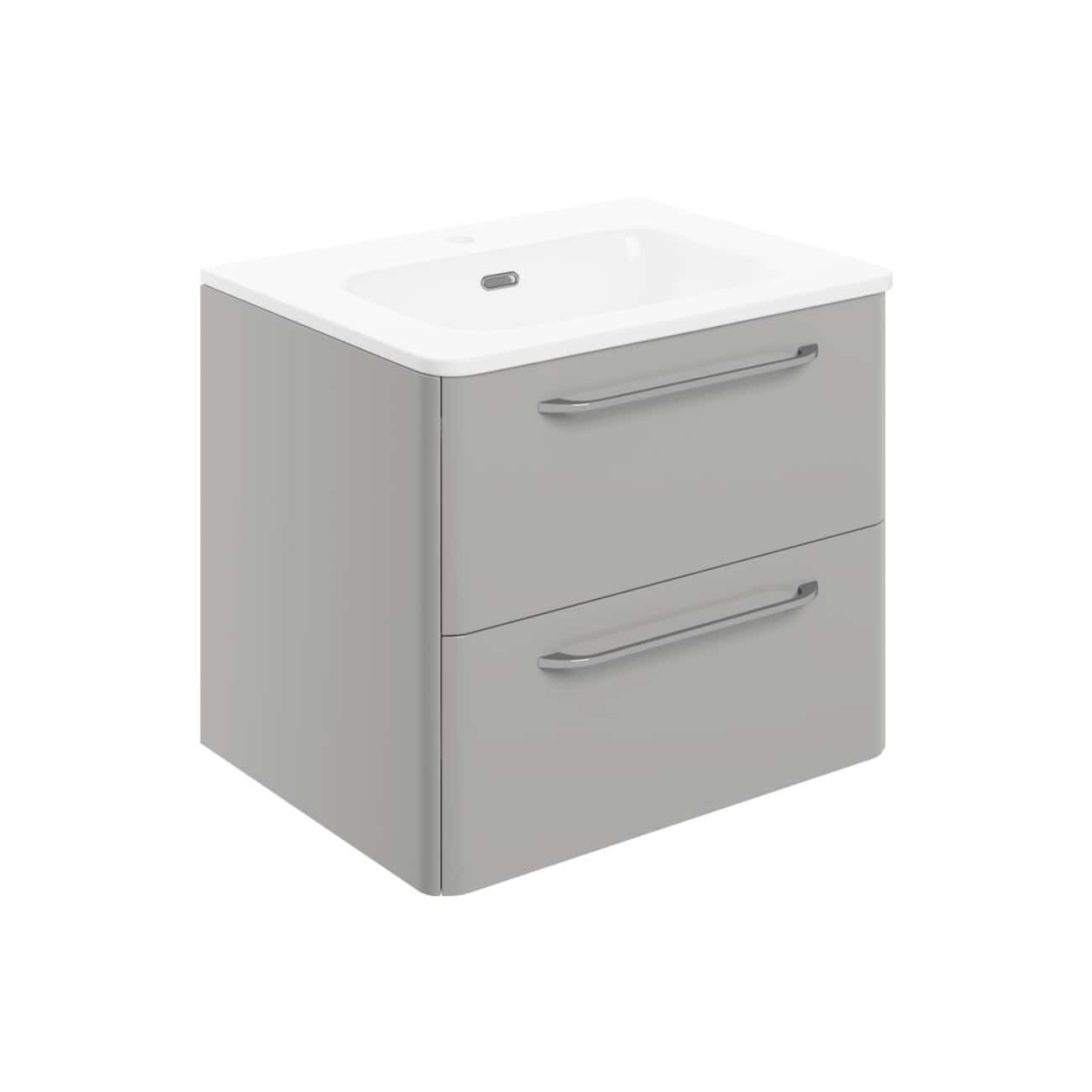 Sleek grey bathroom vanity unit with two spacious drawers and a wash basin, ideal for modern bathroom storage solutions.