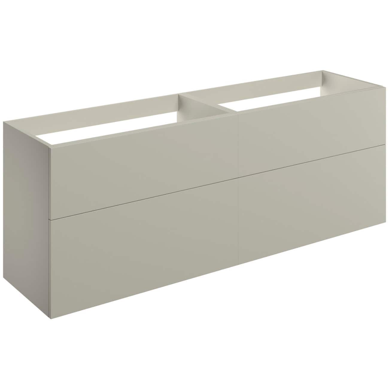Sleek modern bathroom vanity unit in neutral beige with minimalist design, suitable for contemporary bathroom interiors, featuring spacious storage drawers and clean lines.