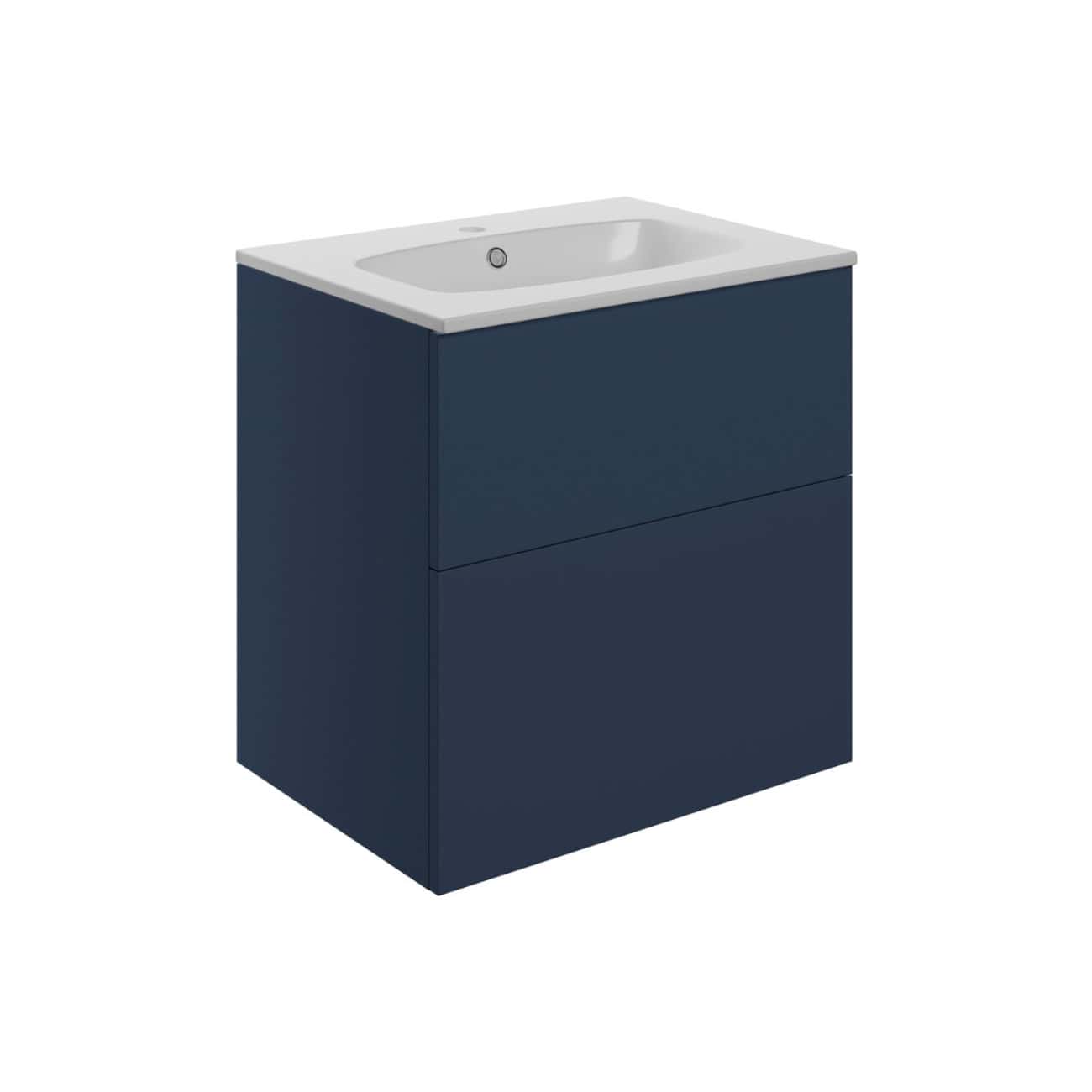 Sleek navy bathroom vanity with integrated sink and storage drawers, perfect for contemporary bathroom designs. Durable, stylish, and space-saving solution for modern bathrooms.