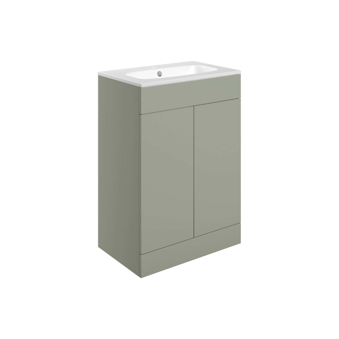 Sleek grey bathroom vanity with integrated sink, modern design, ample storage, and minimalist style, perfect for contemporary bathrooms.