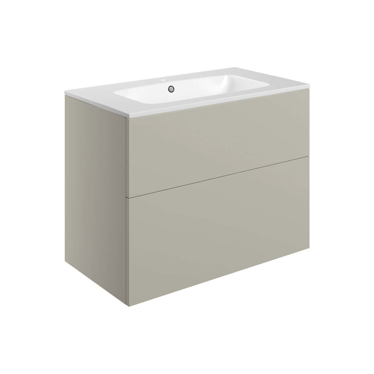 Sleek beige bathroom vanity with integrated basin and modern storage drawers, perfect for contemporary bathroom design. Durable, stylish, and practical for everyday use.