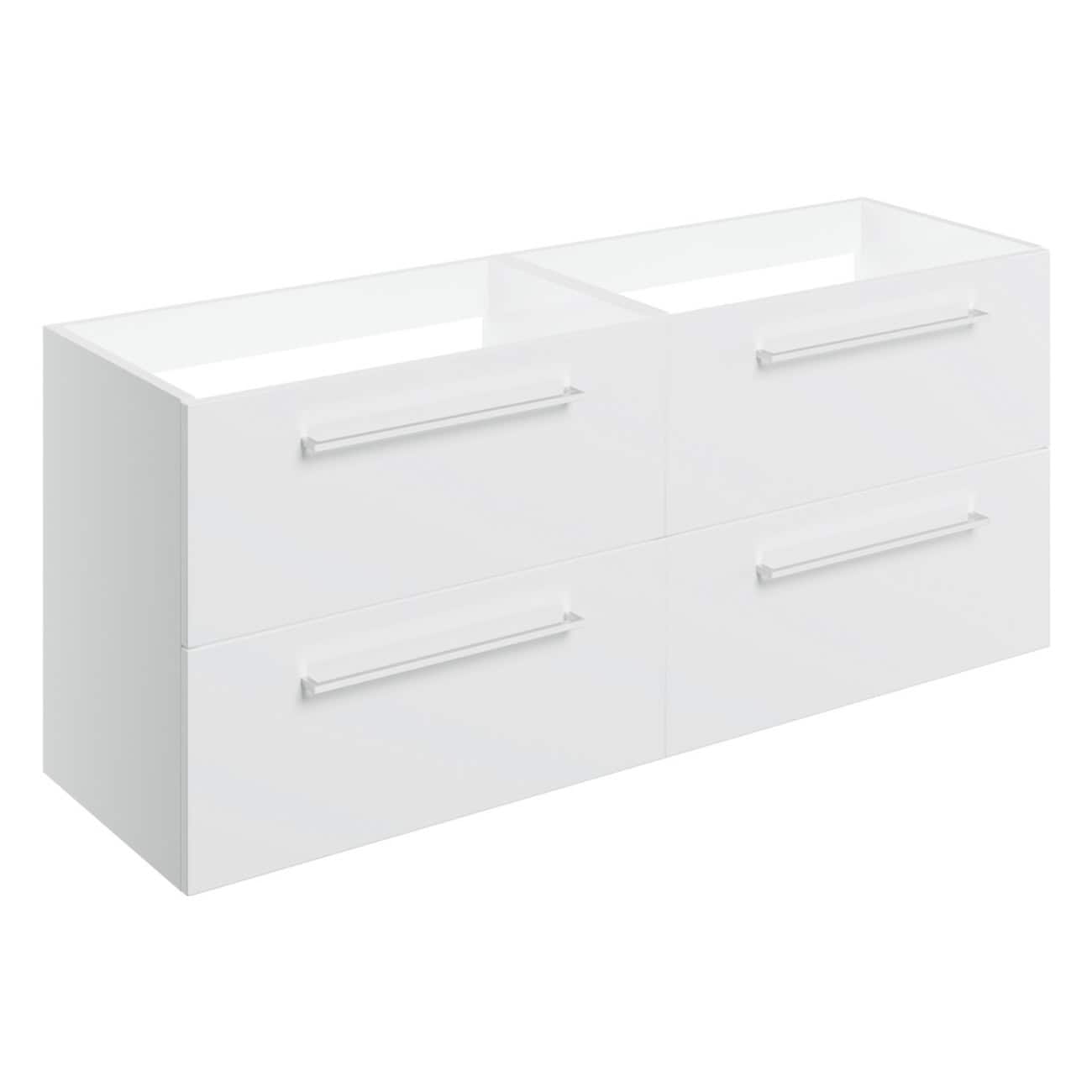 Sleek white bathroom cabinet with four drawers, modern handle design, ideal for bathroom storage and organisation, blending style and functionality in contemporary bathroom interiors.