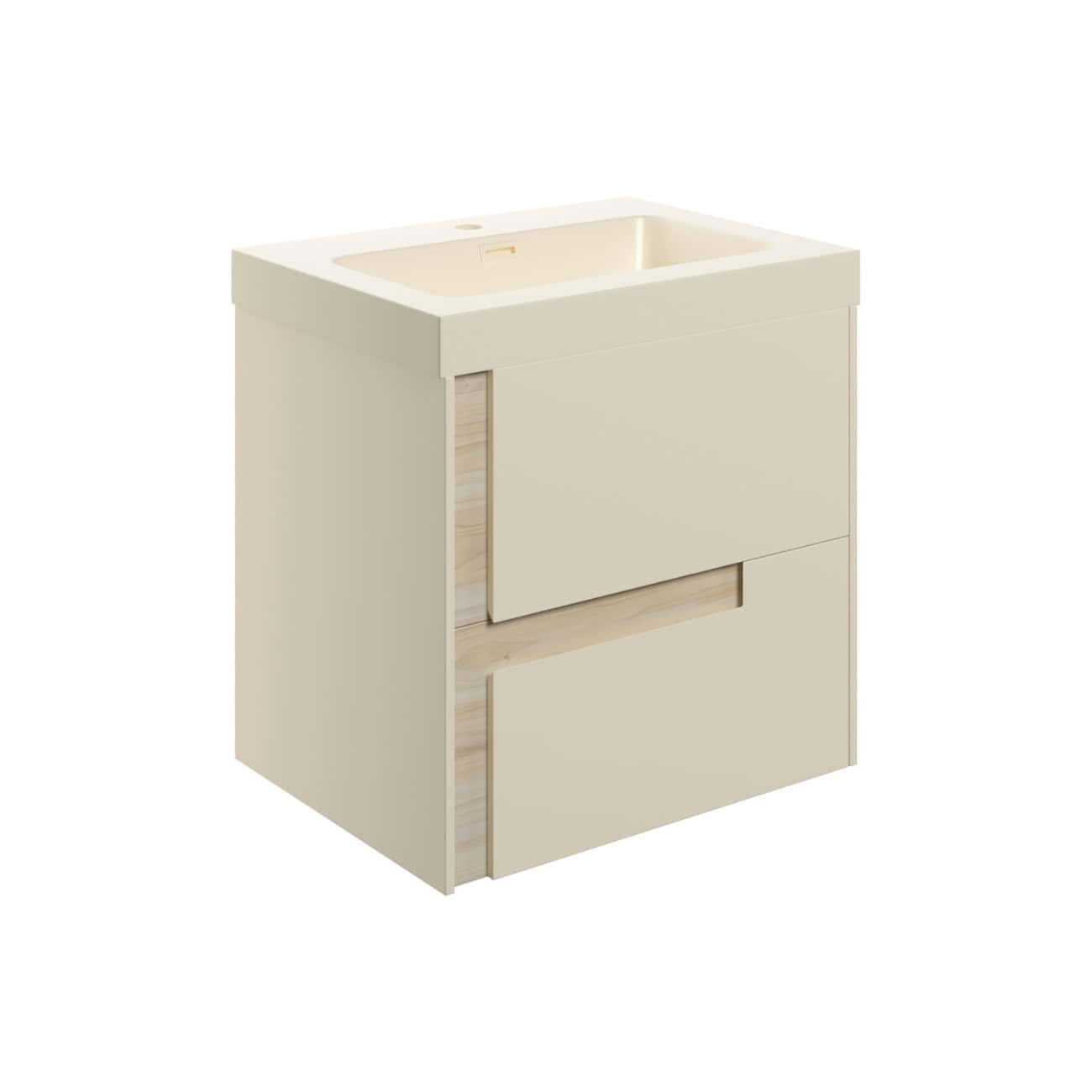 Sleek modern off-white bathroom vanity with integrated basin, storage drawers, and minimalist design, perfect for contemporary bathroom interiors.