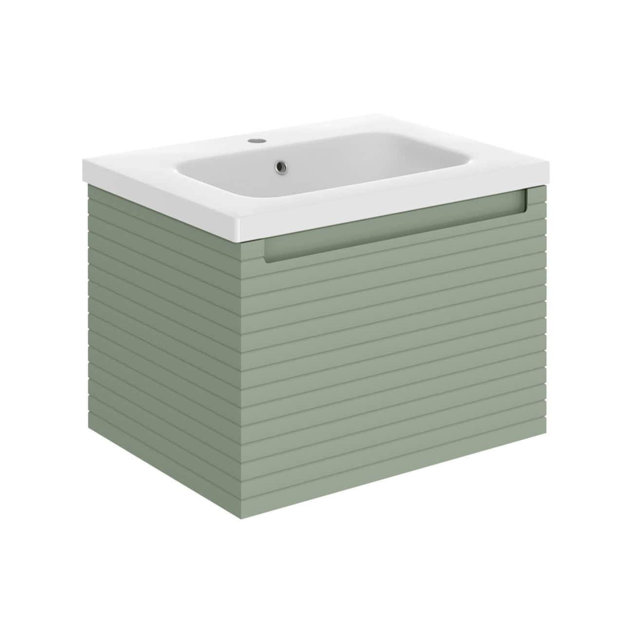Modern green bathroom vanity with sleek rectangular basin and minimalist design, ideal for contemporary bathroom spaces focusing on style and functionality.