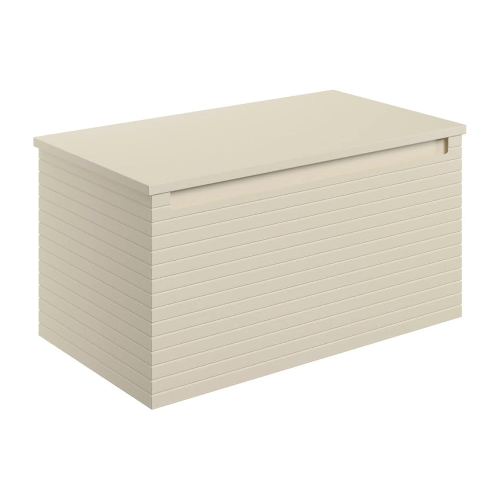 Stylish cream bathroom storage cabinet with horizontal slats, ideal for modern bathroom organisation and aesthetic appeal. Durable and practical design by Bubly Bathrooms.