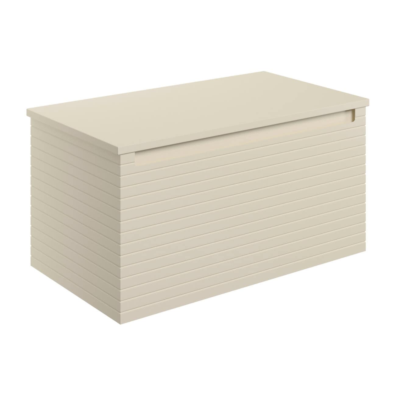 Stylish cream bathroom storage cabinet with horizontal slats, ideal for modern bathroom organisation and aesthetic appeal. Durable and practical design by Bubly Bathrooms.