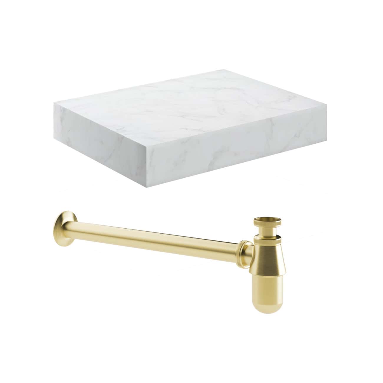 Polished marble bathroom shelf and brass toilet roll holder, modern and elegant bathroom accessories, perfect for bathroom decor renovation.