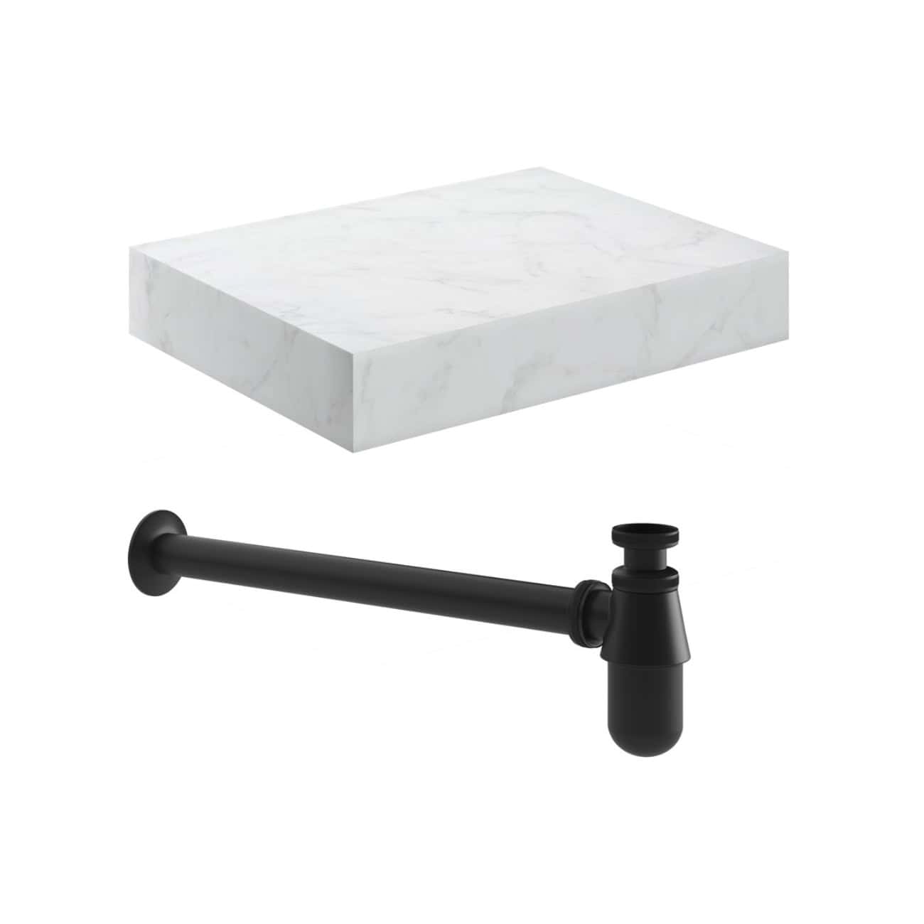 Elegant white marble bathroom shelf with black pipe-style support for a stylish and functional addition to any modern bathroom. Durable, sleek design ideal for organising bathroom essentials.
