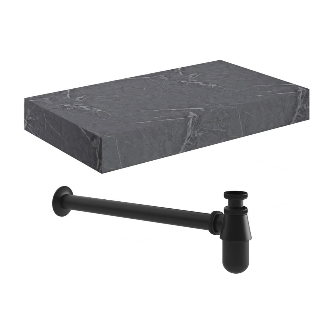 Luxurious grey marble bathroom shelf and black pipe towel holder set, perfect for modern bathrooms, combining elegance and functionality in high-quality bathroom accessories.