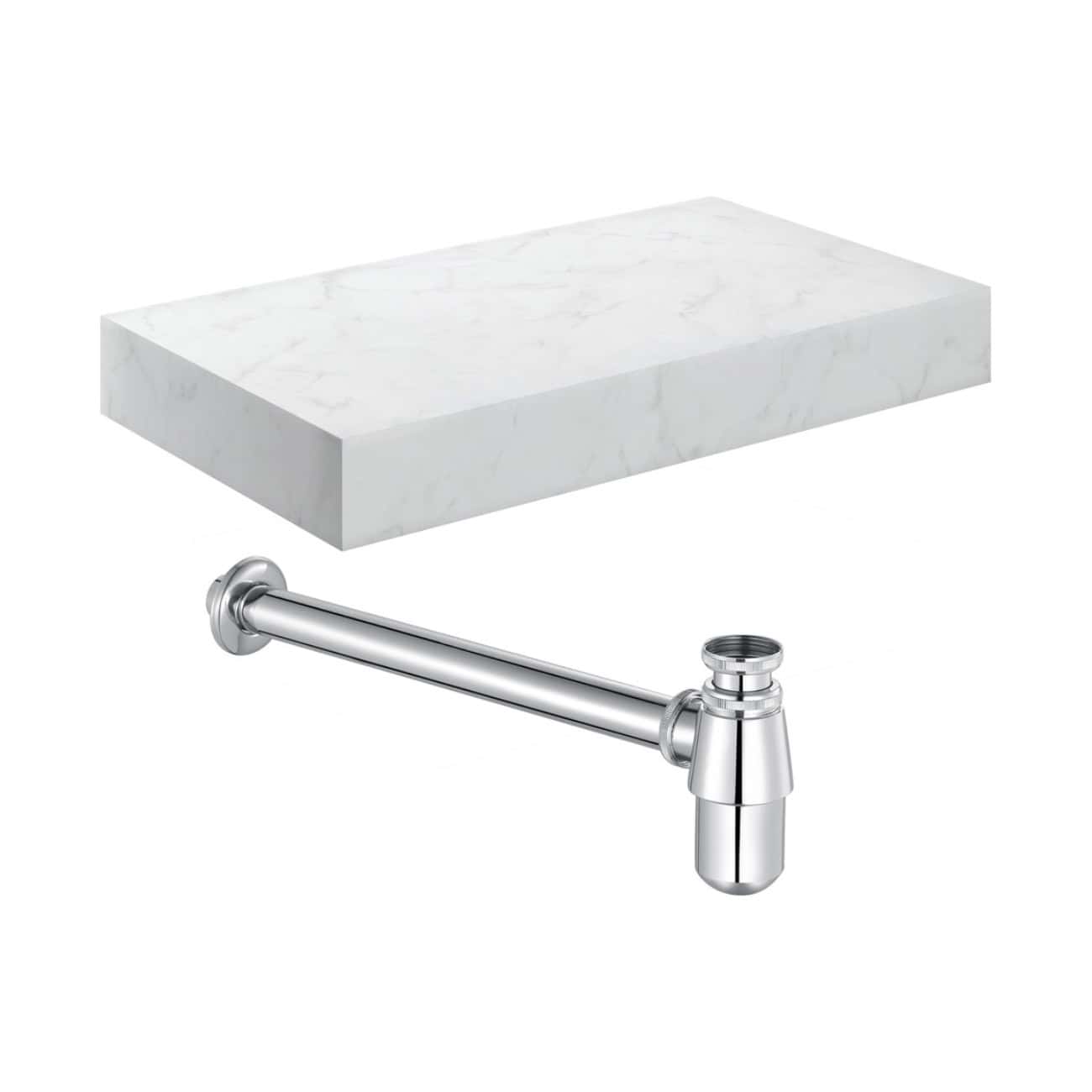 Polished chrome kitchen sink drain assembly with a marble tray for bathroom or kitchen use. Durable, stylish, and easy to install for modern bathroom or kitchen sink upgrades.