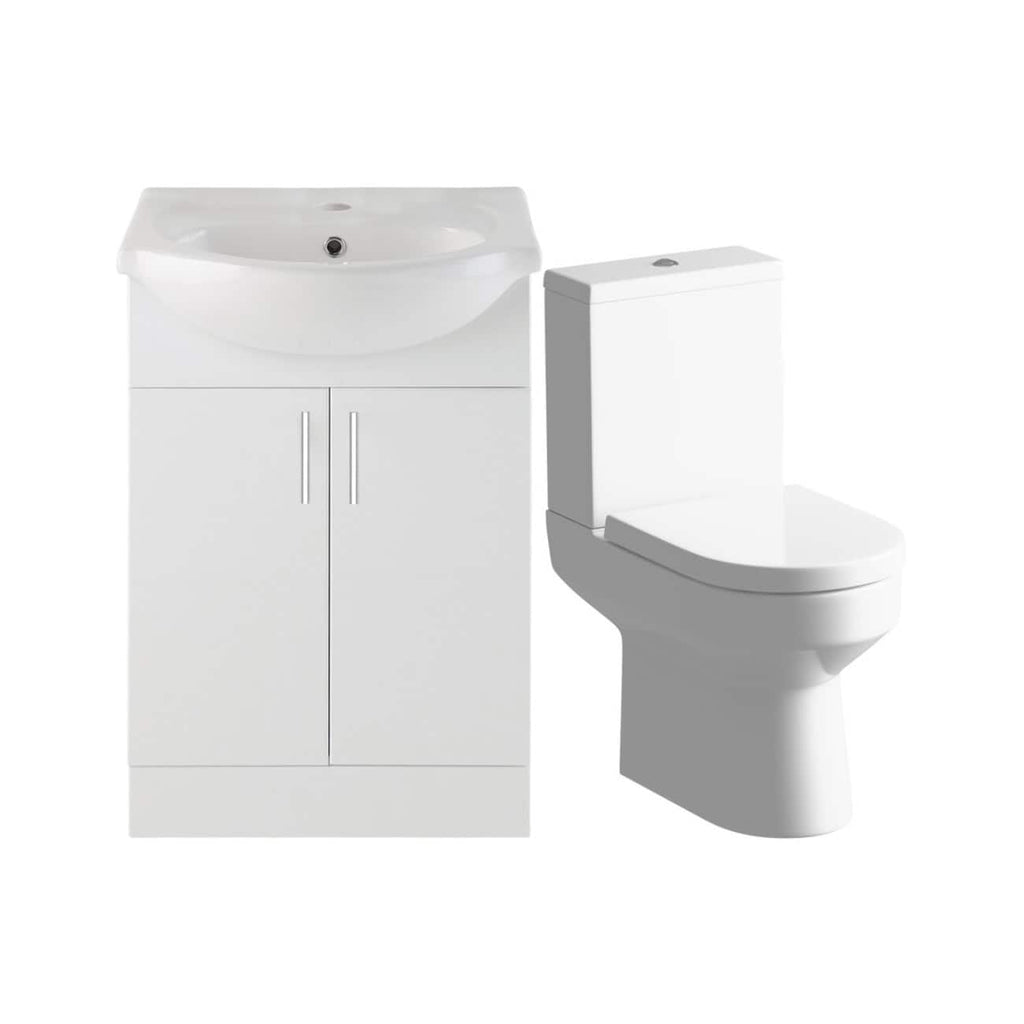 White bathroom sink with cabinet and modern toilet, ideal for bathroom renovation and interior design. Stylish white fixtures offering functional and aesthetic solutions for contemporary bathrooms.
