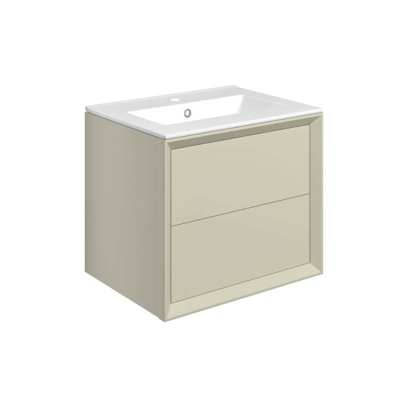 Minimalist beige bathroom vanity with integrated sink, modern storage drawers, and clean design, perfect for contemporary bathroom decor and space optimisation.