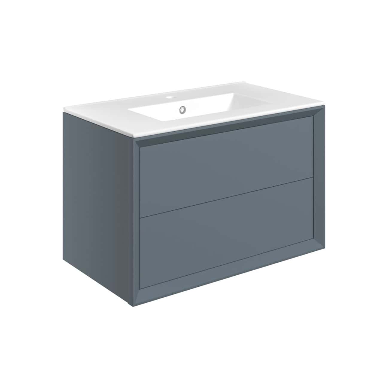Sleek grey bathroom vanity with integrated sink and two spacious drawers, perfect for modern bathroom storage solutions, stylish and functional design by Bubly Bathrooms.