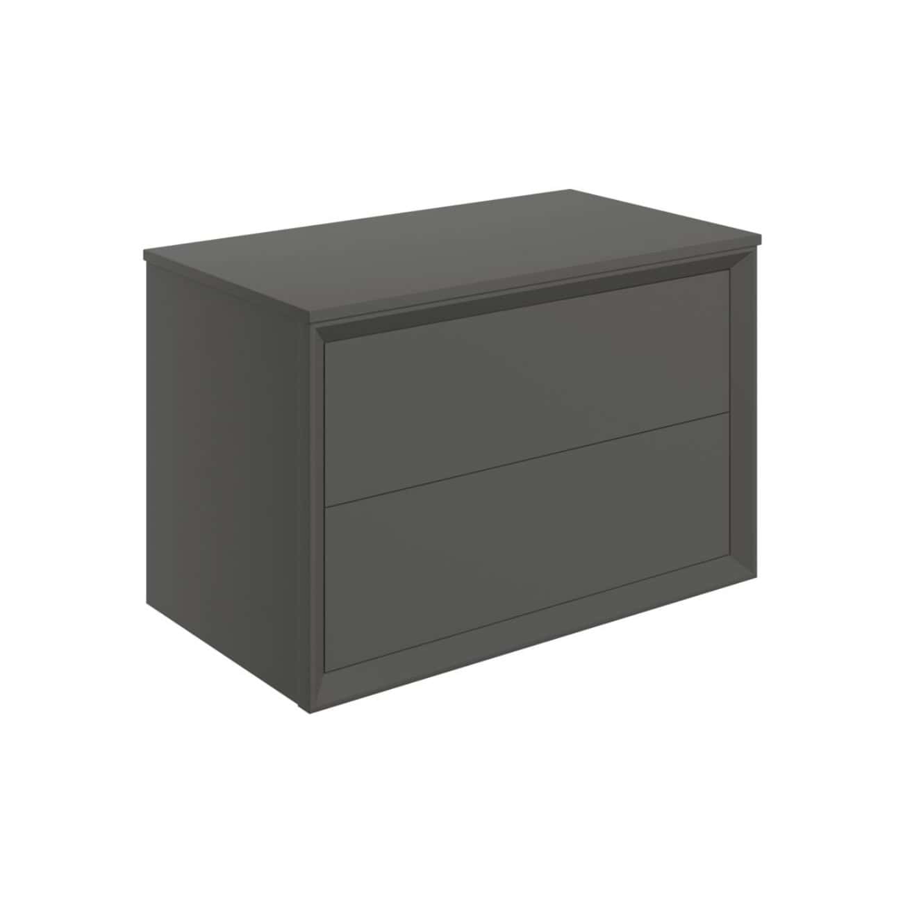 Sleek dark grey bathroom vanity unit with two drawers, modern storage solution for contemporary bathrooms, designed for functional and stylish bathroom organisation, perfect for bubly bathrooms.