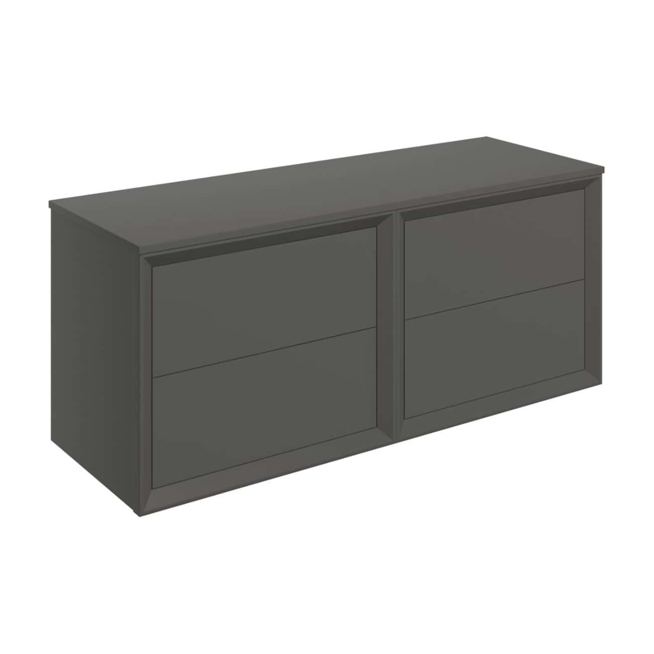 Modern grey bathroom cabinet with sleek design, two spacious drawers, perfect for bathroom storage and organisation. Stylish and functional piece from Bubly Bathrooms.