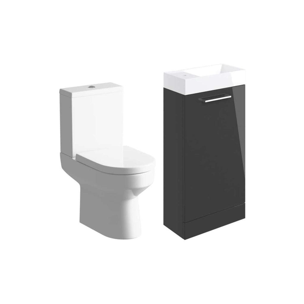 Sleek modern toilet and bathroom vanity unit with integrated sink, ideal for contemporary bathroom designs, combining style and functionality for enhanced bathroom spaces.