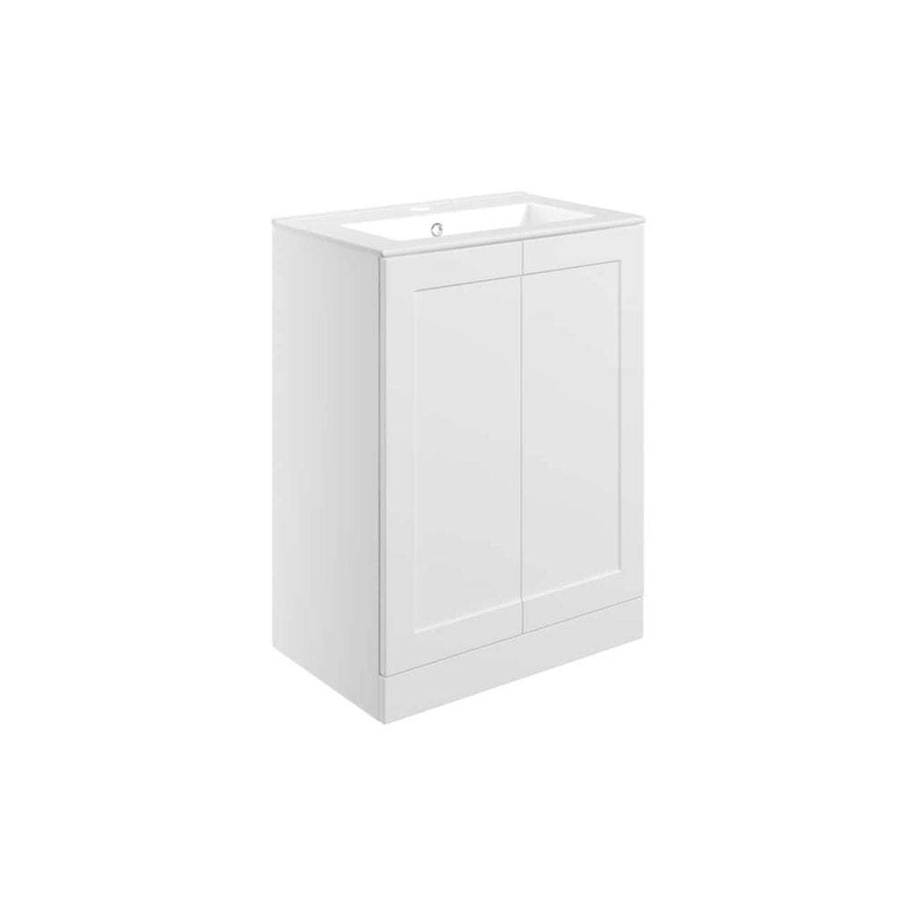 Modern white bathroom vanity with integrated sink and storage cabinets, ideal for contemporary bathroom design. Crafted for functionality and sleek style, perfect for bathroom renovation projects.