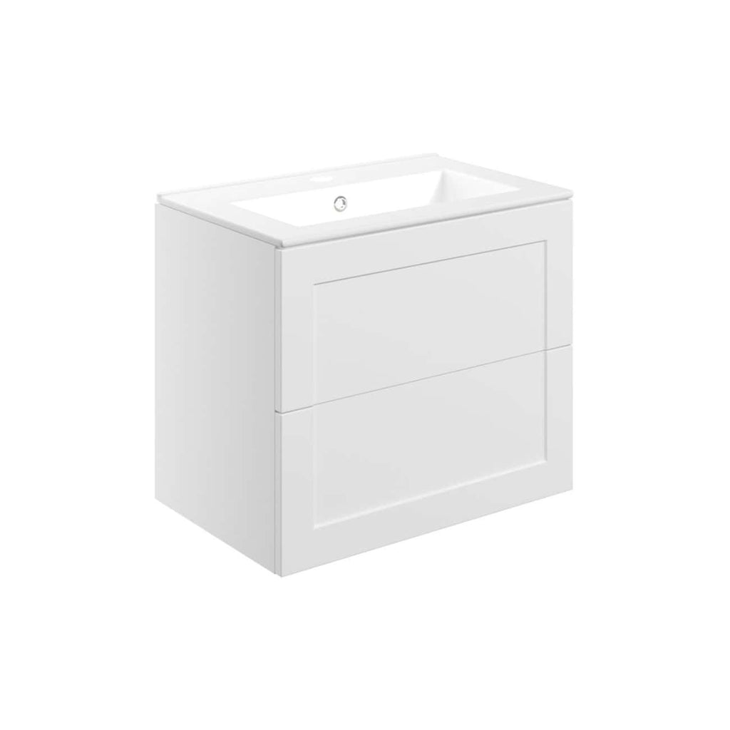 Sleek white bathroom vanity with integrated sink and storage drawers, ideal for modern bathrooms and effective space management. Perfect for contemporary bathroom renovations and design.