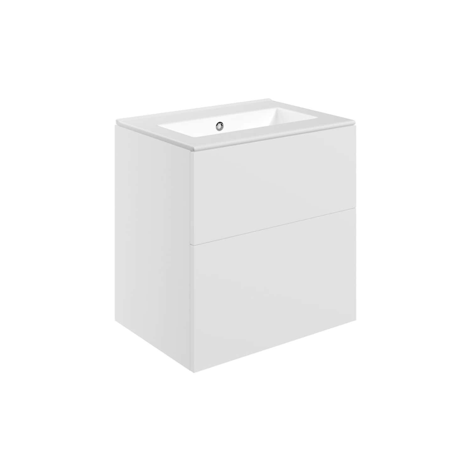 Modern white bathroom vanity with integrated sink and sleek storage drawers, ideal for contemporary bathroom renovation and design.