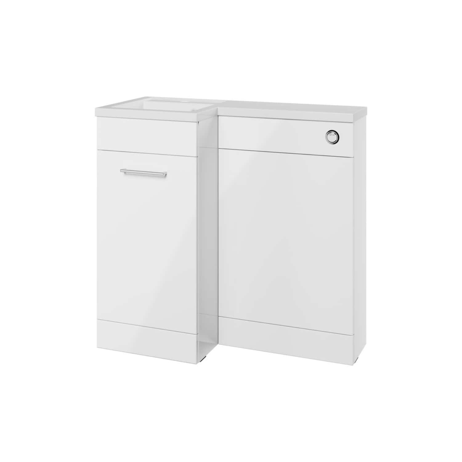 White bathroom cabinets with drawers and a modern design, ideal for bathroom storage solutions. Perfect for bathroom renovation projects focused on sleek, space-efficient furniture.