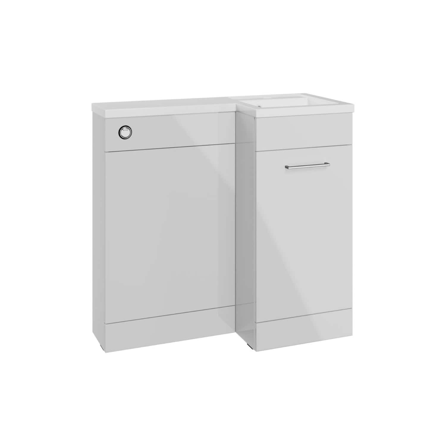 Contemporary white bathroom vanity with integrated sink, storage drawers, and sleek chrome handle, designed for modern bathroom renovation and space efficiency.