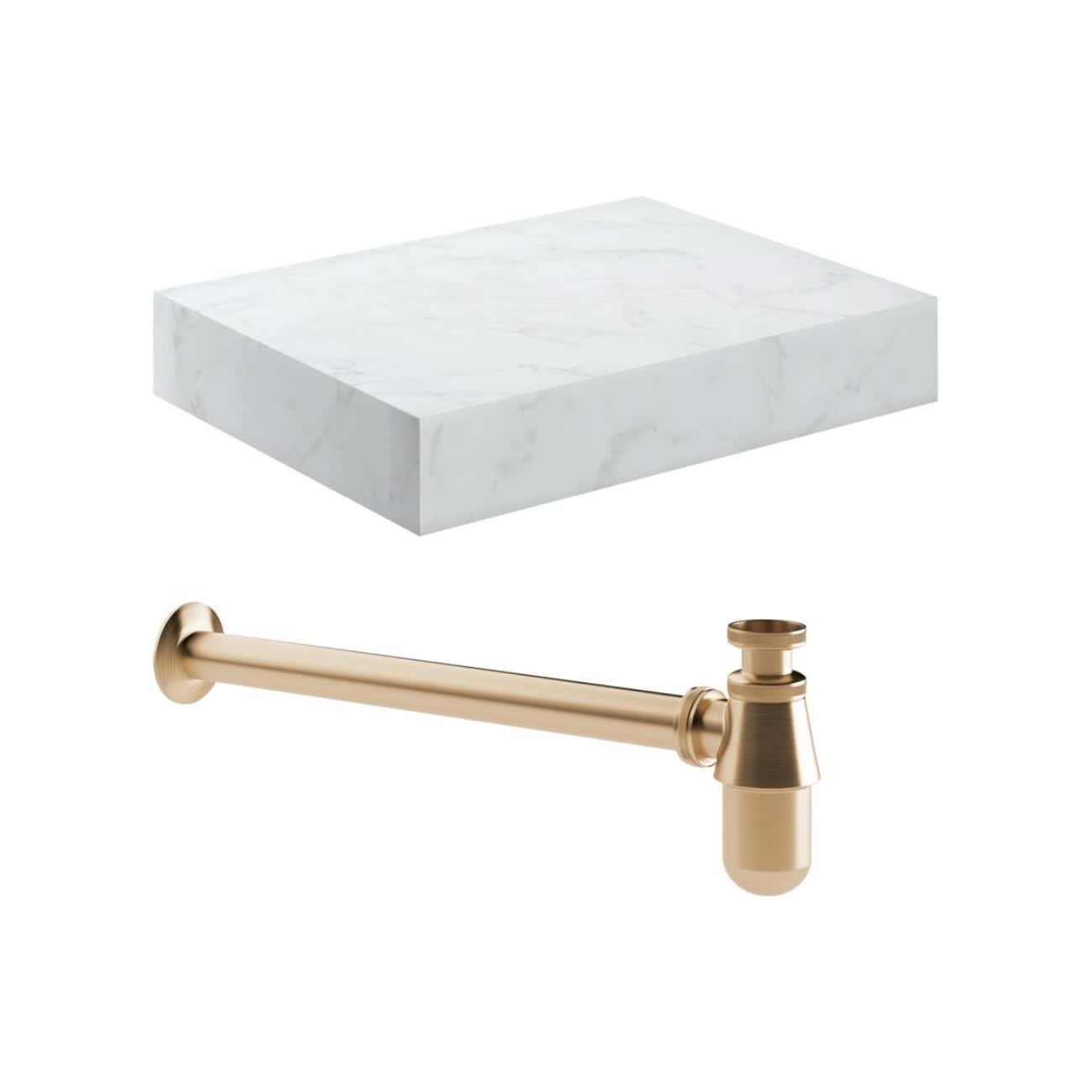 Polished marble bathroom shelf with gold towel rail, luxurious modern bathroom accessories, elegant marble display, high-quality bathroom fittings, stylish bathroom decor.