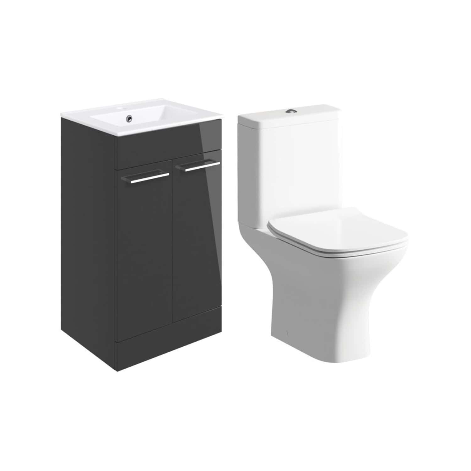Modern bathroom vanity unit with integrated sink and sleek flush toilet for stylish and functional bathroom design. Perfect for contemporary bathroom renovation or upgrade.