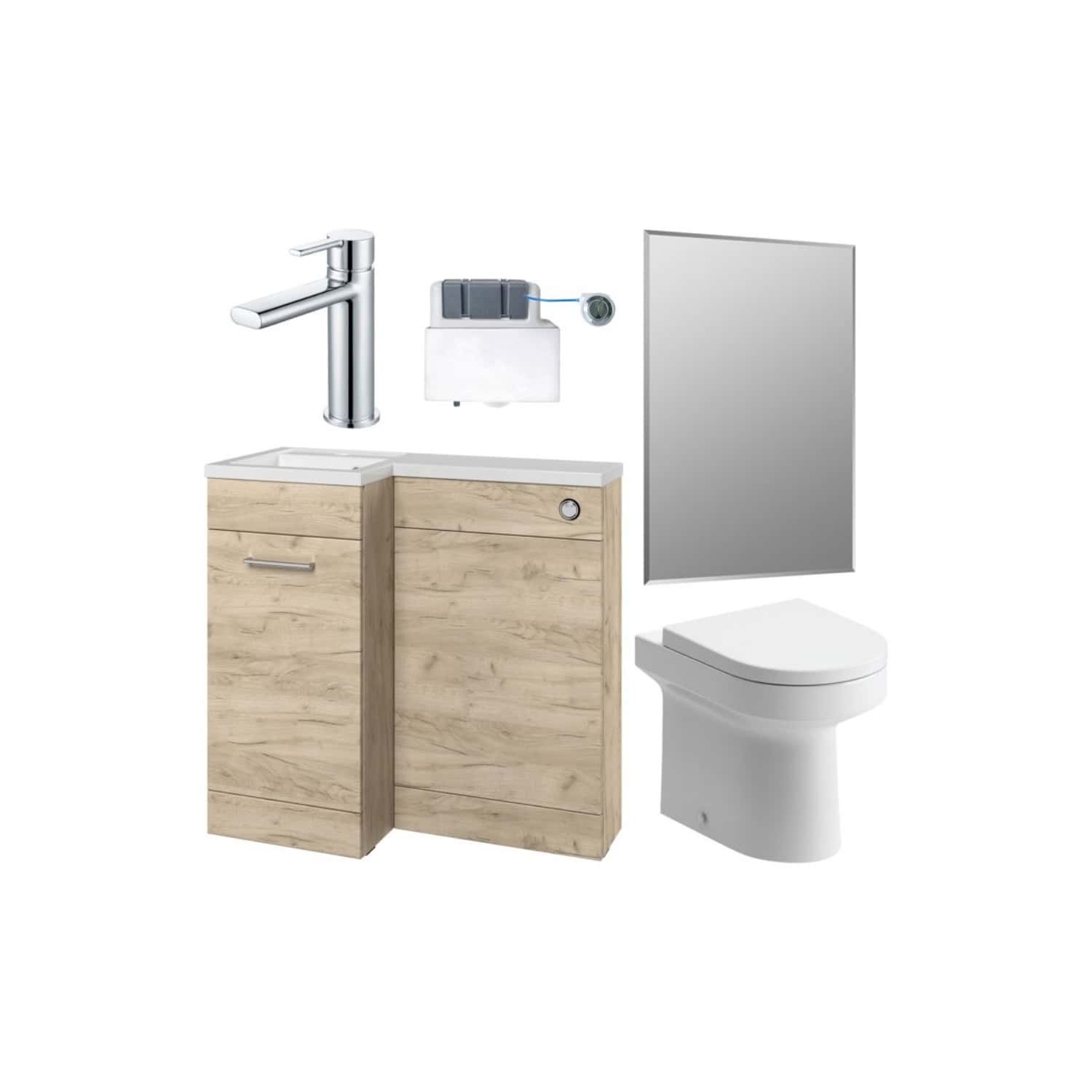 Modern bathroom plumbing fixtures and stylish wooden vanity unit for contemporary Bubly Bathrooms design.