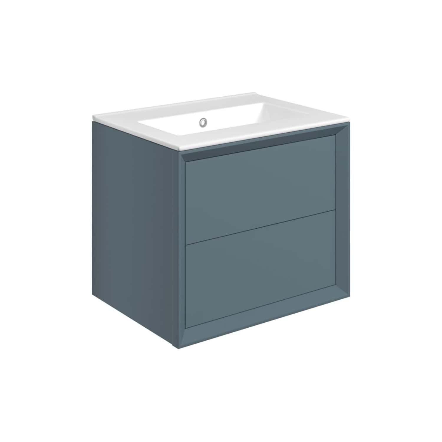 Modern grey bathroom vanity with integrated sink and storage drawers, ideal for contemporary bathroom designs. Designed by Bubly Bathrooms for elegant and functional spaces.
