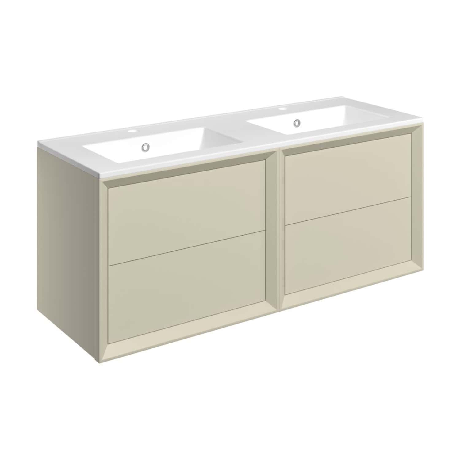 Sleek double bathroom vanity with integrated double sinks and ample storage, perfect for modern bathrooms and enhancing space efficiency and style.