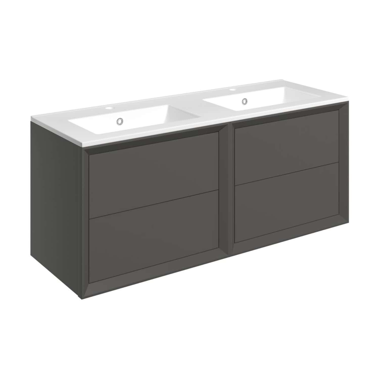 Modern double bathroom vanity with integrated sinks and ample storage in sleek grey finish for contemporary bathroom decor.