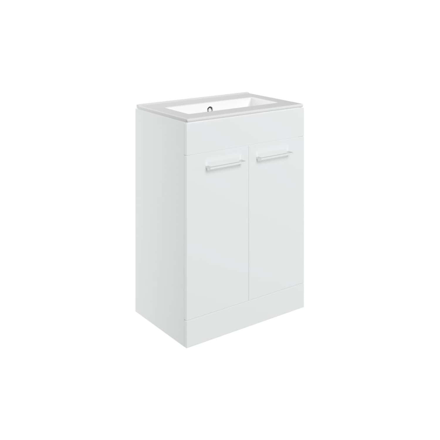White bathroom vanity unit with sink, double cupboard storage, modern design for stylish and functional bathrooms. Perfect for bathroom renovation and storage solutions.