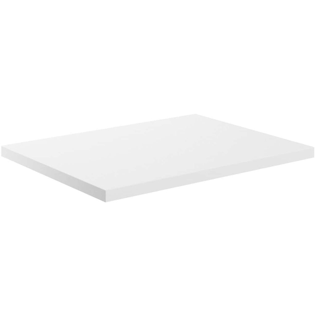 Sleek white bathroom countertop with smooth surface, ideal for modern bathroom designs and accessories, enhancing functionality and style.