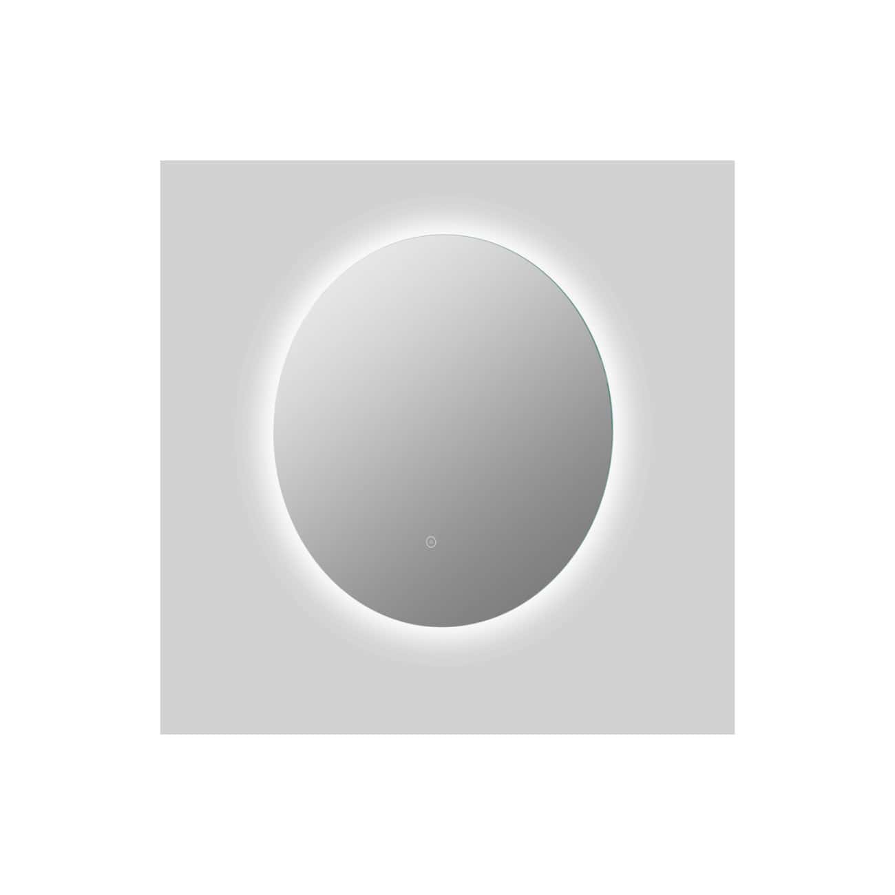 Round illuminated bathroom mirror with LED backlight, modern design, reflective surface, perfect for contemporary bathroom décor and vanity spaces.