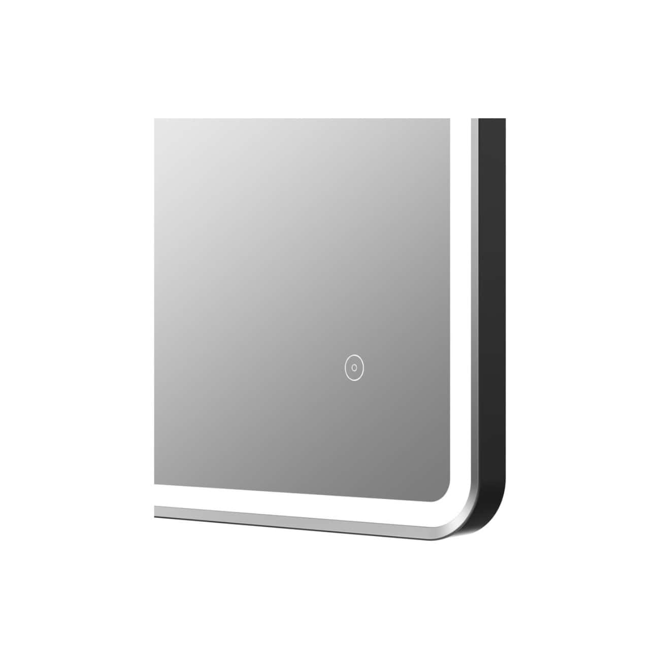 Sleek modern bathroom mirror with LED lighting and touch sensor, ideal for contemporary bathroom designs for enhanced lighting and style.
