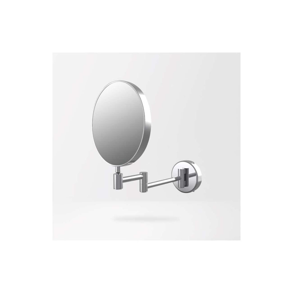 Mirror with extendable arm and round frame for bathroom or dressing room – sleek, modern design ideal for small spaces and functional grooming routines.