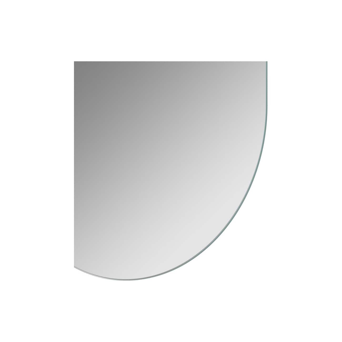 Sleek modern half-moon bathroom mirror with polished edges, ideal for contemporary bathroom designs and vanity setups.