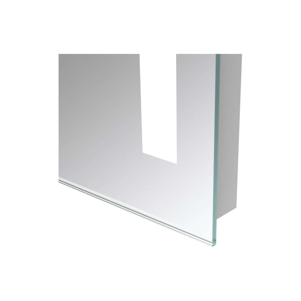 Bright frameless bathroom mirror with sleek glass edge, ideal for modern bathrooms, offering a clean and reflective surface for functional and stylish bathroom decor.