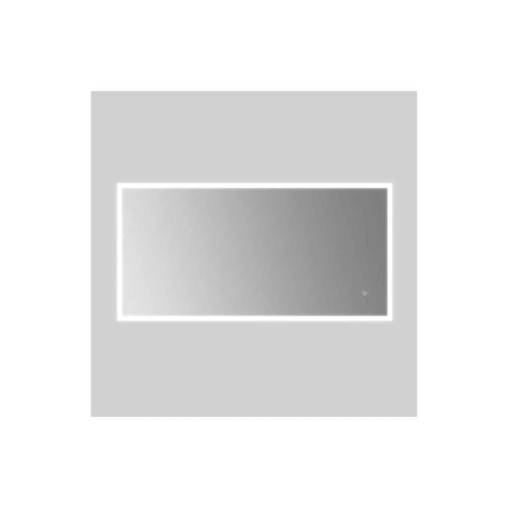 Contemporary LED bathroom mirror with backlit illumination and sleek rectangular design for modern bathroom decor. Ideal for grooming and enhancing bathroom aesthetics.