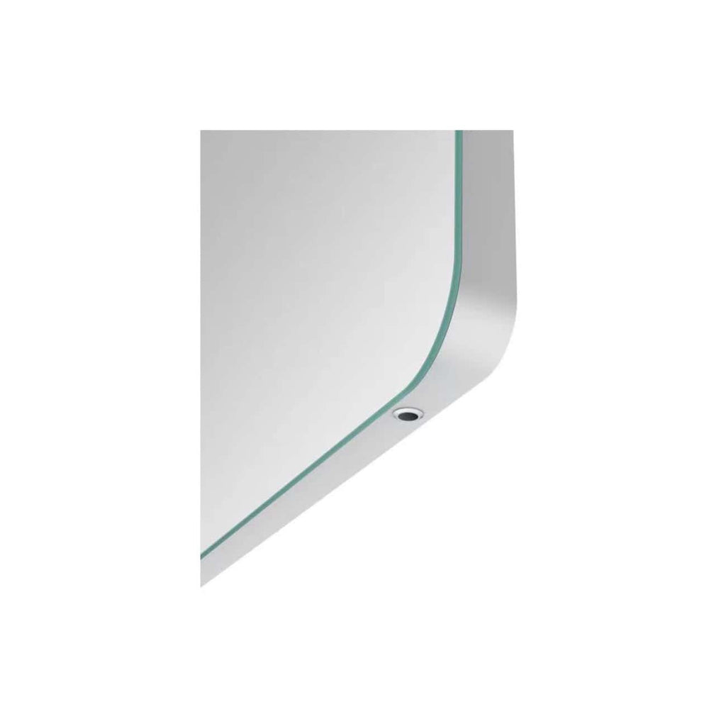 Sleek modern bathroom mirror with integrated LED lighting and a glass shelf, perfect for contemporary bathroom decor and optimal bathroom storage solutions.