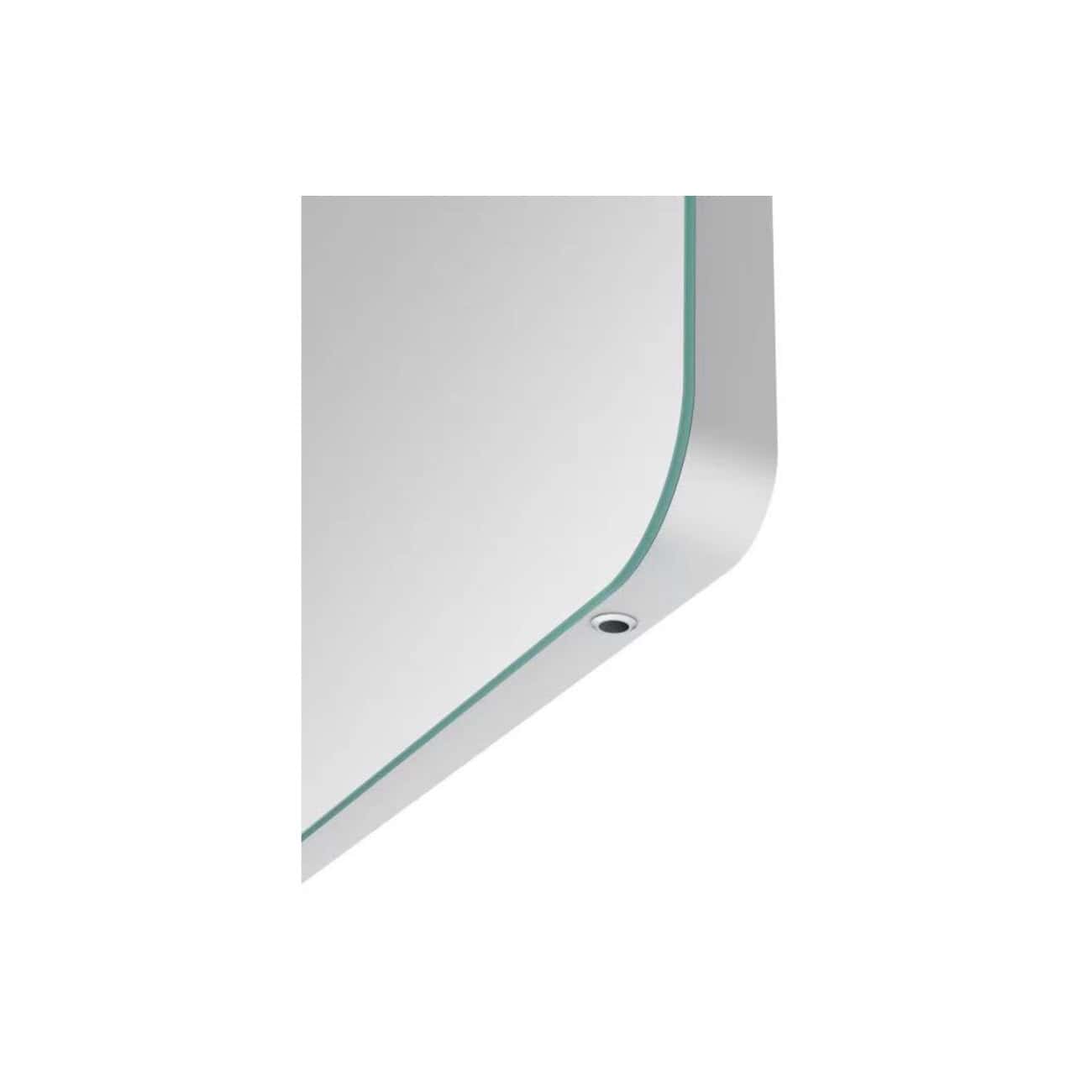 Sleek modern bathroom mirror with integrated LED lighting and a glass shelf, perfect for contemporary bathroom decor and optimal bathroom storage solutions.