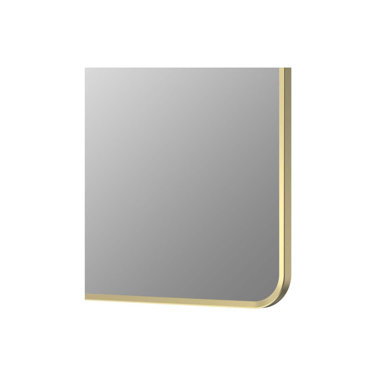 Sleek modern bathroom mirror with gold trim, stylish design ideal for contemporary bathrooms and vanity areas. Perfect for enhancing space and adding elegance.