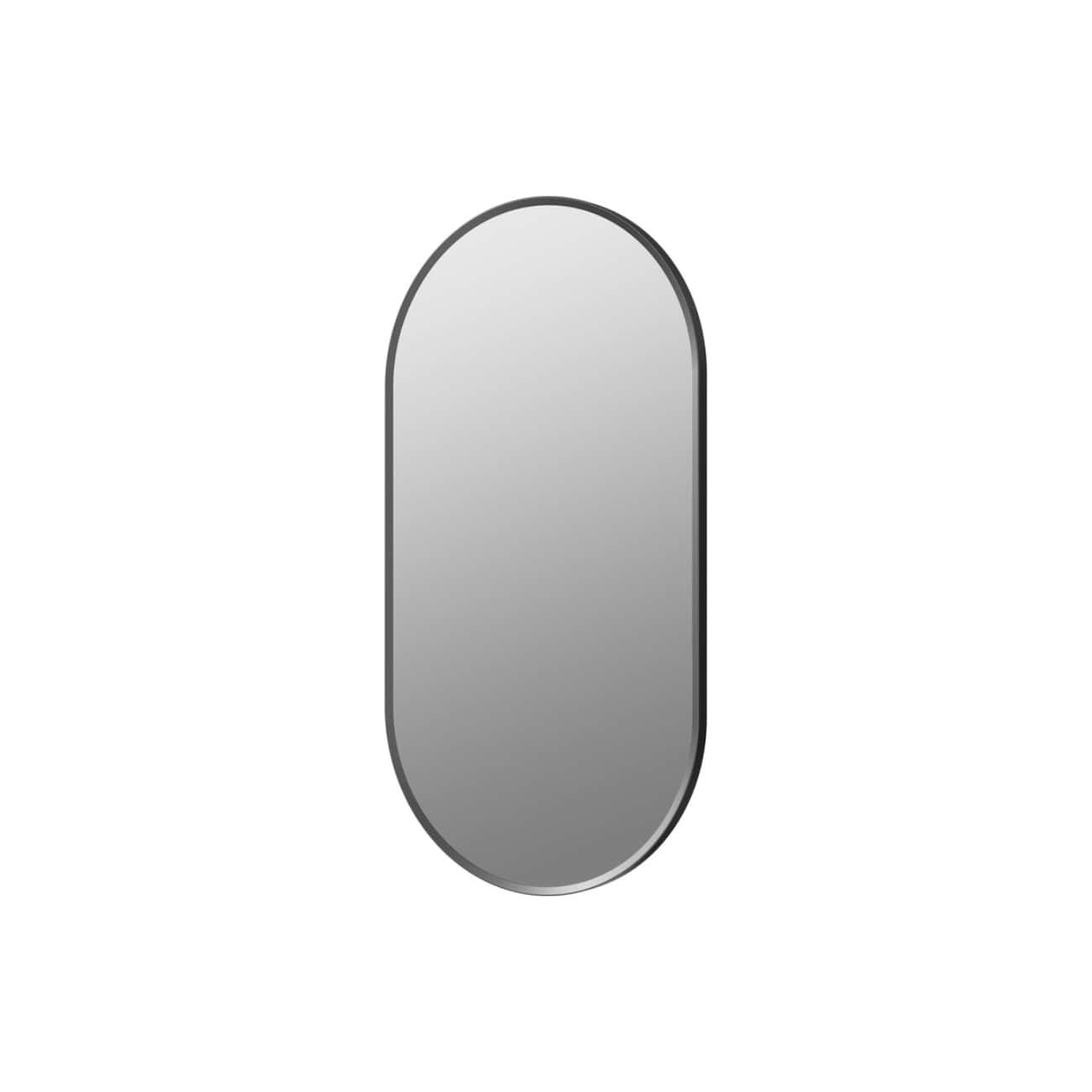 Sleek oval-shaped bathroom mirror with a modern, minimalist design for contemporary bathroom interiors. Perfect for enhancing space and lighting in any bathroom setting.