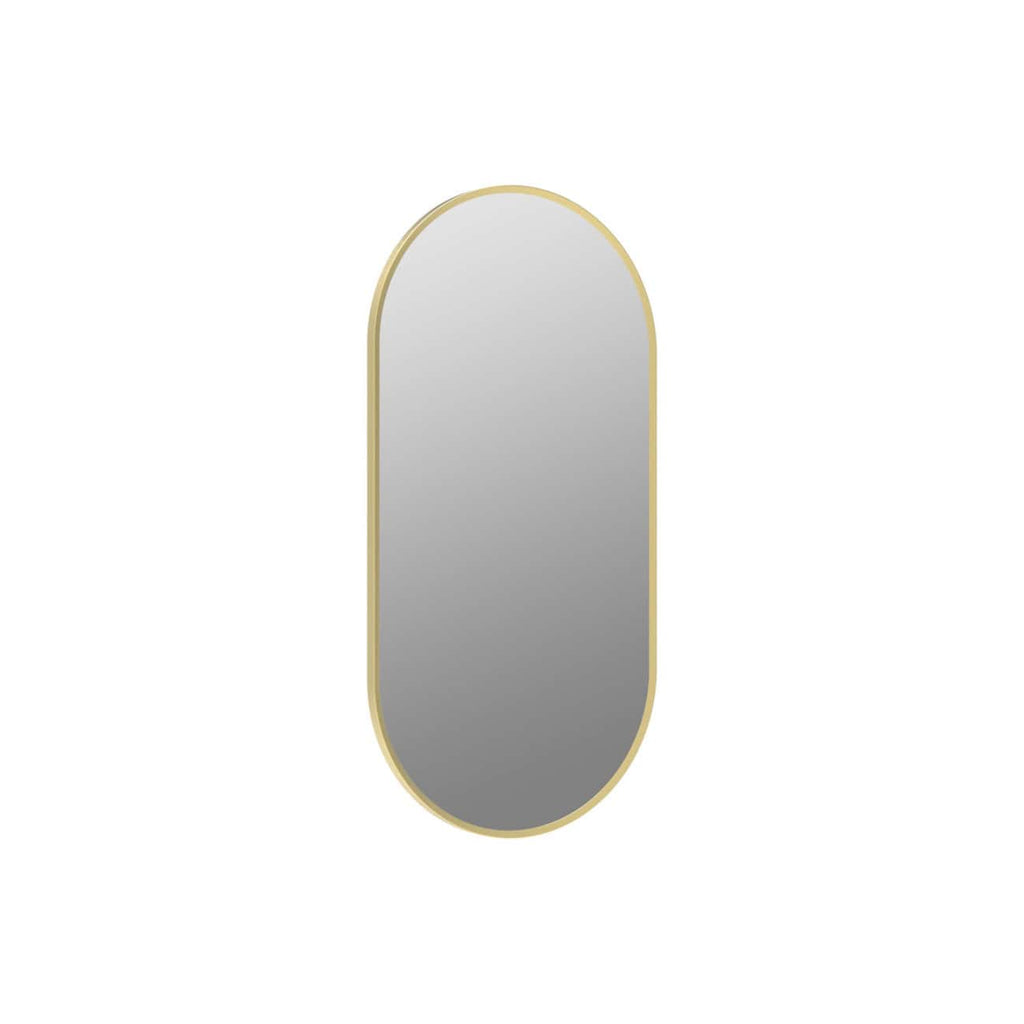 Sleek oval bathroom mirror with a gold frame, ideal for modern and luxurious bathroom designs. Perfect for adding elegance and enhancing space in bathroom interiors.