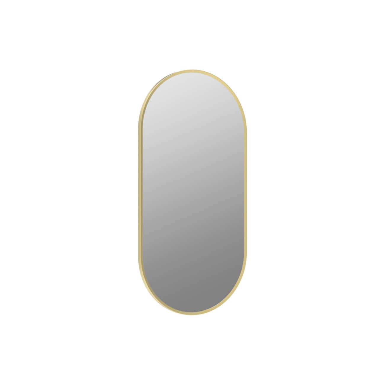 Sleek oval bathroom mirror with a gold frame, ideal for modern and luxurious bathroom designs. Perfect for adding elegance and enhancing space in bathroom interiors.